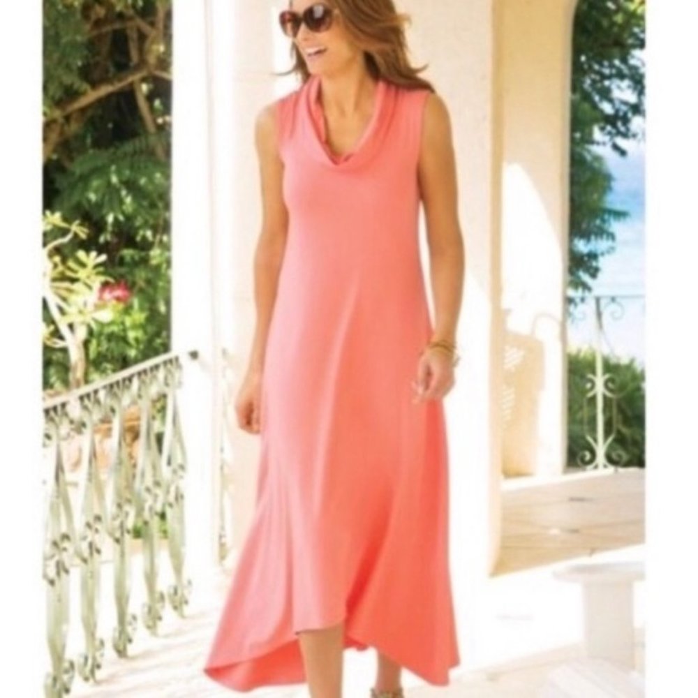 Soft Surroundings Coral Sierra Cowl Midi Dress PS